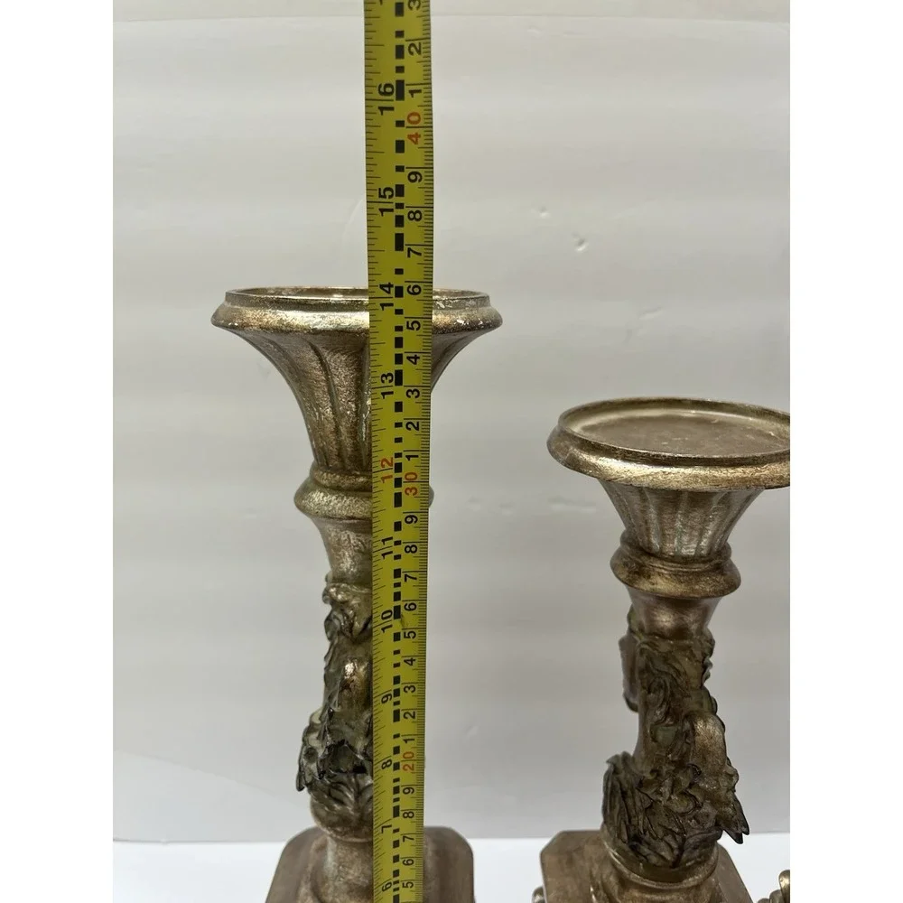 Antique-Style Candle Holders Gold-Gilt Horse Head Bust Pedestal Base Set Of 3